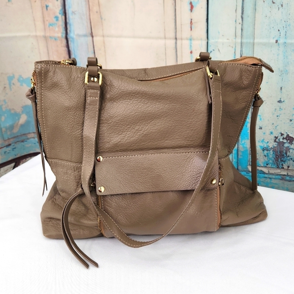 Kooba Everett Large Tote Taupe Leather Gold hardware‎